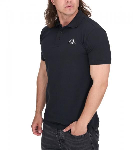 Kappa Herren Baumwoll-Polo mit kleiner Stickerei Polo-Shirt Kurzarm-Shirt Pique-Strick 303173NC A03 Schwarz