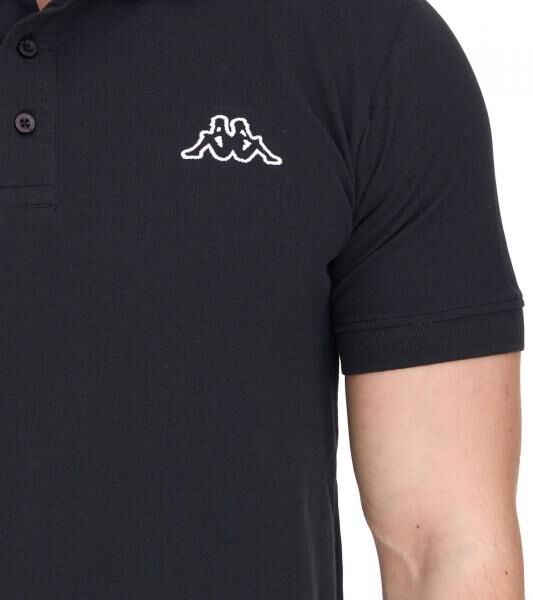 Kappa Herren Baumwoll-Polo mit kleiner Stickerei Polo-Shirt Kurzarm-Shirt Pique-Strick 303173NC A03 Schwarz