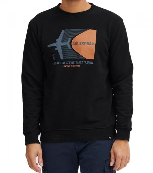 INDICODE IDForz Herren Baumwoll-Pullover Rundhals-Sweater mit gro&szlig;em Frontprint 55582MM 999 Schwarz