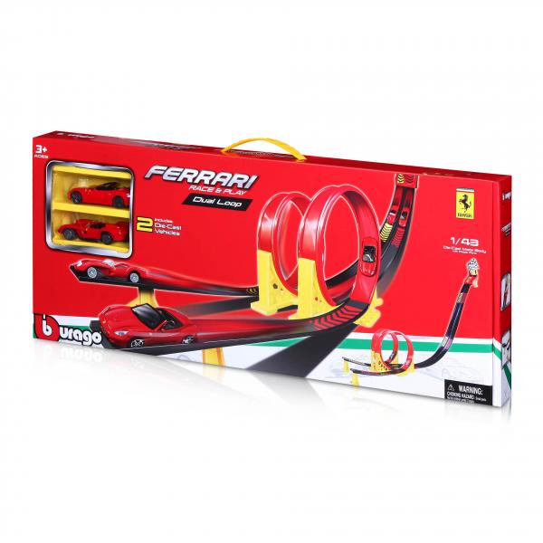 Bburago 18-31216 - Ferrari Race & Play: Dual Loop inkl. 2 Fahrzeugen und Tragebox, 1:43 - Modellauto