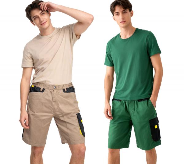 Herren Arbeits-Shorts mit 6 Taschen Cargo-Bermuda nachhaltige Arbeits-Hose Garten-Hose Gr&uuml;n/Schwarz/Gelb oder Beige/Schwarz/Gelb