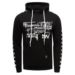 Modern Men's Hooded Sweatshirt with Star Prints on the Sleeves, Hoodie with Kangaroo Pocket, Sweater 19138, Black