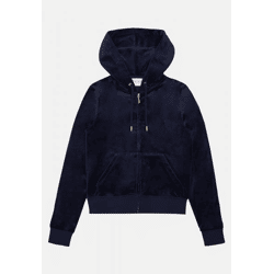 moderner Juicy Couture Damen Hoodie Reißverschluss Rippbündchen Navy