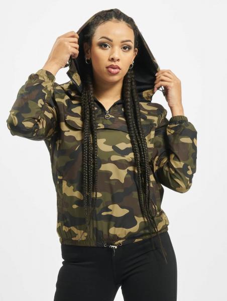 stylische Urban Classics Damen Jacke gro&szlig;e Kapuze Kordelzug 78 g/m&sup2; Camouflage