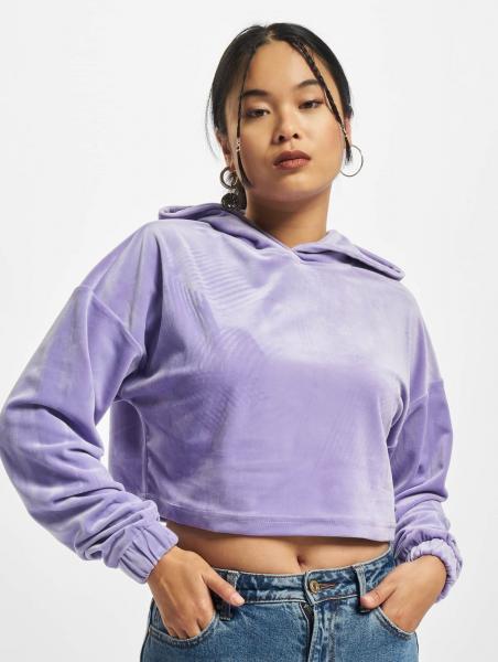 bequemer Urban Classics Damen Hoodie Stretch Rippb&uuml;ndchen Kapuze Violett
