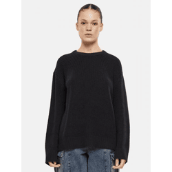 bequemes URBAN CLASSICS Damen Sweatshirt Rippbündchen Kapuze Schwarz