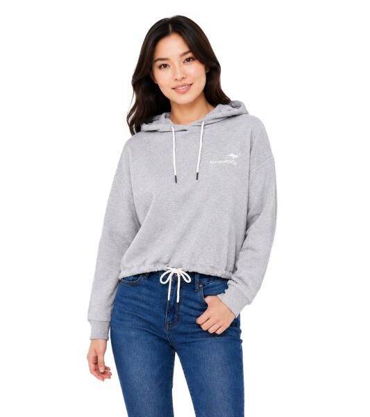 l&auml;ssiger KangaROOS Damen Hoodie mit Kordelzug an Kapuze und Saum Kapuzen-Sweater Baumwoll-Pullover Grau meliert