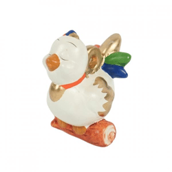 Beeld kip op stok wit 8 cm