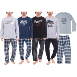 AM LEGEND Men's 2-Piece Pajama Set: Checkered or Solid-Color Pajamas IAN MPJ 23 Black/White/Blue/Gray in Various Styles