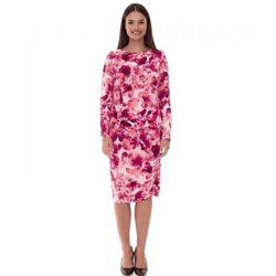 enganliegendes Damen Midi-Kleid Sommer-Kleid mit Blütendruck und seitlichen Raffungen 928586 Rosa