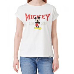 RE:COVERED X Disney Damen T-Shirt mit Mickey Mouse 1928 Print Baumwoll-Shirt Rundhals-Shirt RCDIF2061 Weiß