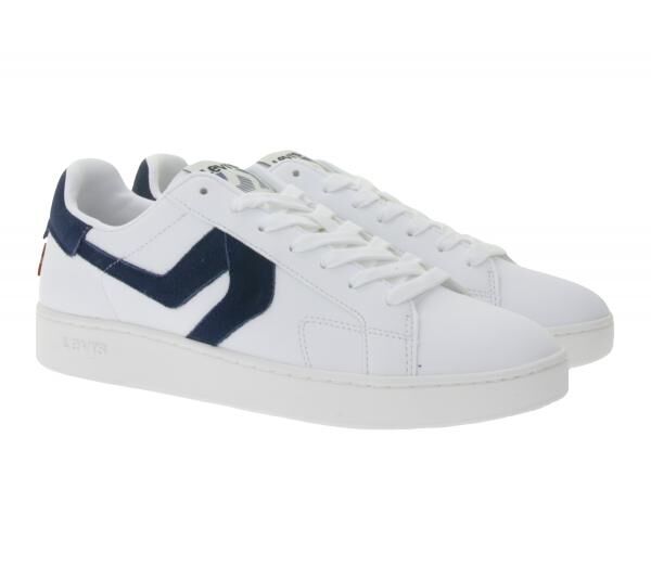 LEVI&acute;S Swift Damen & Herren Freizeit-Sneaker Turnschuhe im Leder-Overlay-Look Schn&uuml;r-Schuhe 235658-846N Wei&szlig;/Navy