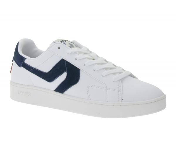 LEVI&acute;S Swift Damen & Herren Freizeit-Sneaker Turnschuhe im Leder-Overlay-Look Schn&uuml;r-Schuhe 235658-846N Wei&szlig;/Navy