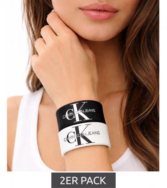 2er Pack Calvin Klein Slap-Armb&auml;nder mit "Calvin Klein Jeans"-Logo Arm-Schmuck 20,5 cm KJJLBB850200 Schwarz/Wei&szlig;