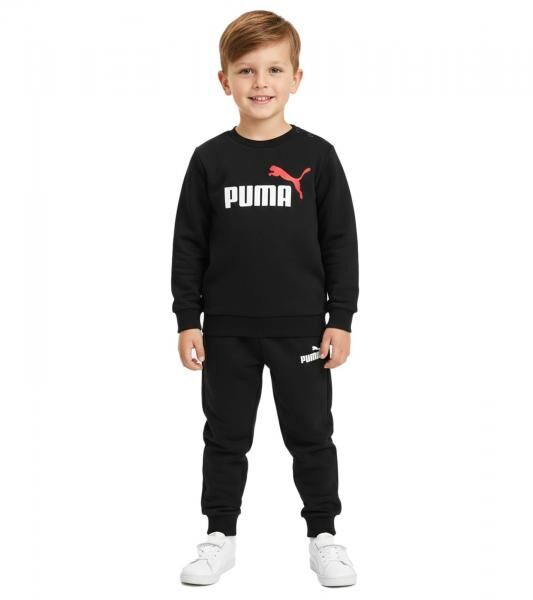 bequemer PUMA Kinder Jogging-Anzug f&uuml;r Jungen und M&auml;dchen 2 teiliger Sweat-Jogger Rundhals-Pullover Baumwoll-Set 627915 01 Schwarz