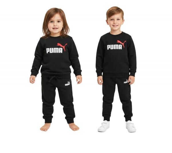 bequemer PUMA Kinder Jogging-Anzug f&uuml;r Jungen und M&auml;dchen 2 teiliger Sweat-Jogger Rundhals-Pullover Baumwoll-Set 627915 01 Schwarz