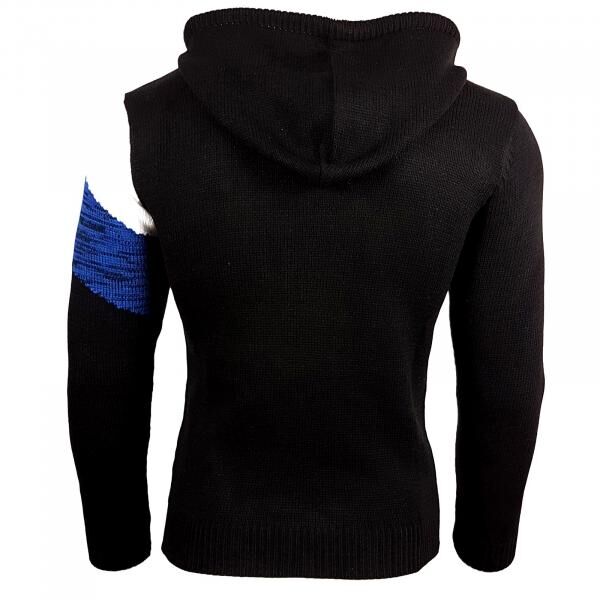 Kontrastfarbiger Herren Kapuzen-Pullover im Colorblock Design Sweater Slim Fit Hoodie 13245 Schwarz/Wei&szlig;/Sax-Blau