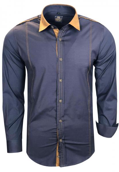 Modernes Langarm-Hemd f&uuml;r Herren mit kontrastfarbigen N&auml;hten Business-Shirt Freizeit-Hemd 76 Anthrazit