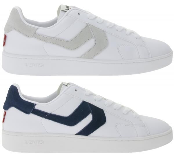 LEVI&acute;S Swift Damen & Herren Freizeit-Sneaker Turnschuhe im Leder-Overlay-Look Schn&uuml;r-Schuhe 235658-846 Wei&szlig;/Navy oder Wei&szlig;/Grau