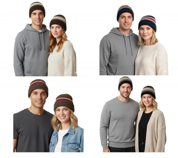 Trust Co Unisex Häkel-Mütze Winter-Mütze weiche Strick-Mütze mit Streifen Baumwoll-Mütze Navy/Weiß, Braun/Weiß, Khaki/Weiß oder Nav