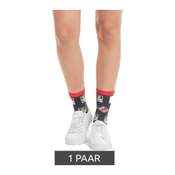 1 Paar Moustard Baumwoll-Socken mit Retro-Game Design Gameboy lange Strümpfe 22S-GAME Grau/Rosa/Weiß