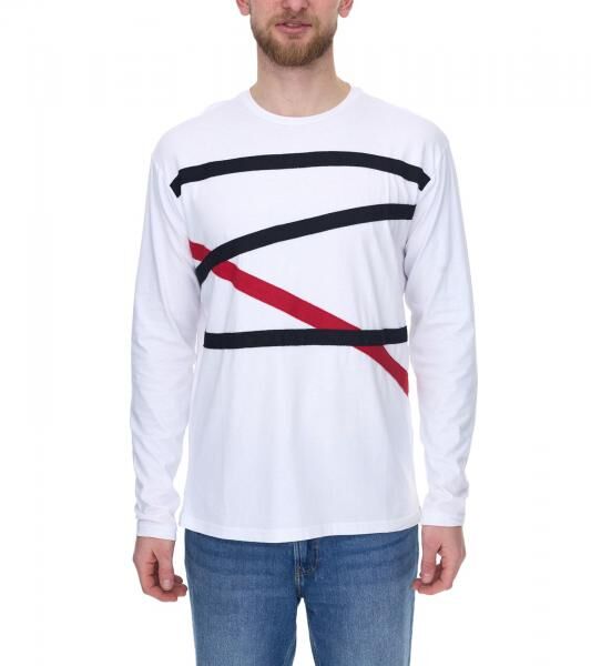 vsct Herren Longsleeve Baumwoll-Pullover mit farbigen Akzenten Rundhals-Pullover Langarm-Shirt D5643061L Wei&szlig;