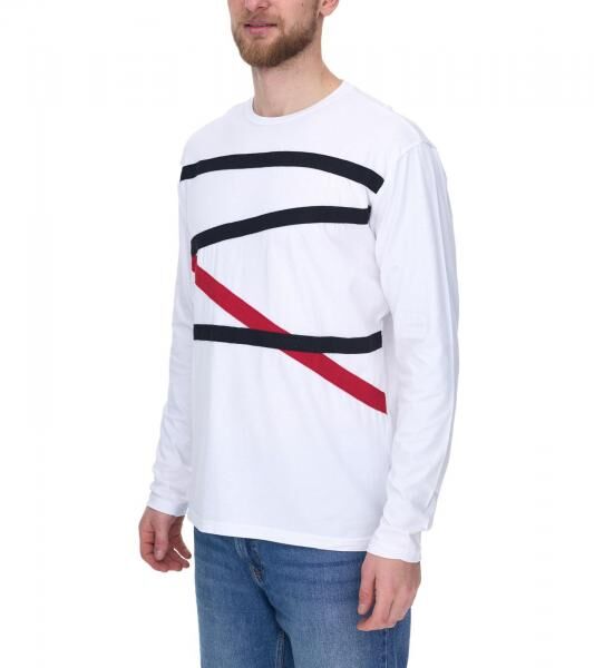 vsct Herren Longsleeve Baumwoll-Pullover mit farbigen Akzenten Rundhals-Pullover Langarm-Shirt D5643061L Wei&szlig;