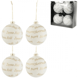 J-line Christmas Ornaments, White/Gold Glass, 10 cm, Set of 4