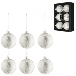 J-Line kerstballen glas wit/zilverkleurig 8 cm 6 stuks