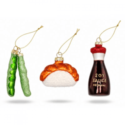 Kerstbal glas Sushi Lover 12 cm set van 3