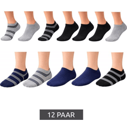 12 Paar Baumwoll-Strümpfe mit Komfortbund nachhaltige Sneaker-Socken mit verschiedenen Mustern Schwarz/Grau/Blau
