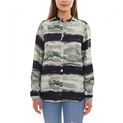 bruno banani Damen Langarm-Bluse im Batik-Look Sommershirt 31663237 Grün/Schwarz