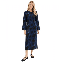 feminines Damen Midi-Kleid aus Satin mit abstraktem Print Ausgeh-Kleid 941633 Blau/Schwarz