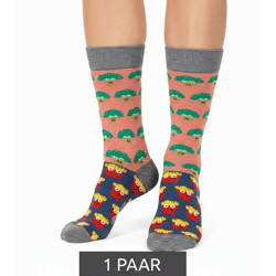1 Paar Moustard Broccoli vs Fries Herren Baumwoll-Socken mit Pommes und Brokkoli Allover-Print gemusterte lange Strümpfe 18S-BROC Grau/Ros