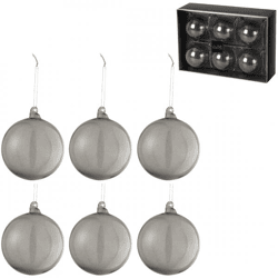 J-Line Weihnachtskugeln aus Smokey-Glas, grau, 8 cm, 6er-Set