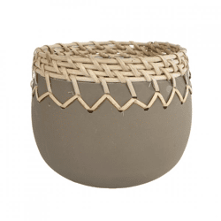 Teelichthalter Blumentopf Amber Metall/Rattan taupe 13 cm