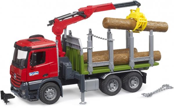 Bruder 03669 - MB Arocs Holztransport-LKW mit Ladekran, Greifer + Baumst&auml;mme