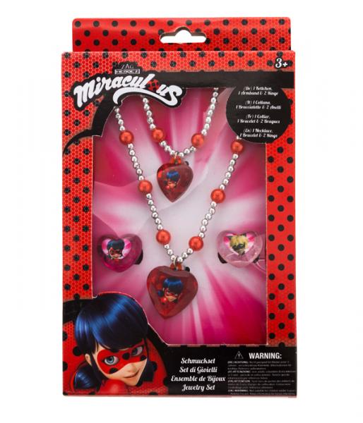 Miraculous - Schmuckset - 1 Perlenarmband, 1 Perlenhalskette und 2 Ringe