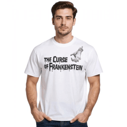 RE:COVERED X HAMMER Horror Herren T-Shirt Curse of Frankenstein Baumwoll-Shirt mit großem Rückenprint Rundhals-Shirt RCSTC108 Weiß