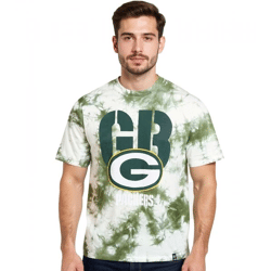 RE:COVERED X NFL Green Bay Packers Herren T-Shirt mit Logo-Print Baumwoll-Shirt Rundhals-Shirt RCNFL1394 Grün/Weiß