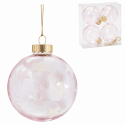 Kerstbal met sterren transparant roze 4 stuks
