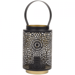LED-Tischlampe im Laternenstil, batteriebetrieben, schwarz/goldfarben, 18 cm