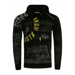 Moderner Herren Kapuzen-Pullover Oil-Washed Hoodie mit dekorativer Knopfleiste Sweatshirt 19129 Schwarz