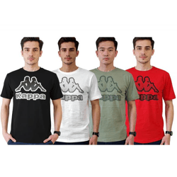 Kappa Herren Baumwoll-Shirt mit großem Logo Rundhals-Shirt Kurzarm-Shirt T-Shirt Oeko-Tex 100 zertifiziert 7085/8191 Schwarz, Grün, Weiß