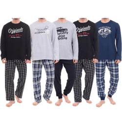 AM LEGEND Men's 2-Piece Pajama Set: Checkered or Solid-Color Pajamas Made of 100% Cotton IAN MPJ 23 Black, Navy, Gray in various sizes