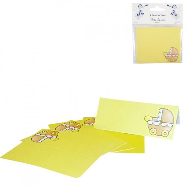 Karten Baby Kinderwagen gelb 10 cm 6 Stück.