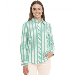 AjC Damen Bluse gestreiftes Langarm-Shirt Baumwolle mit kleinen Rüschen 36148235 Grün/Weiß