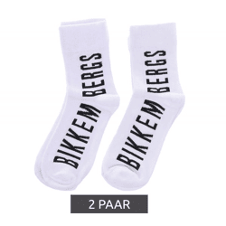 2 pairs of BIKKEMBERGS men's casual socks with brand logo print, cotton socks BK_061 White/Black
