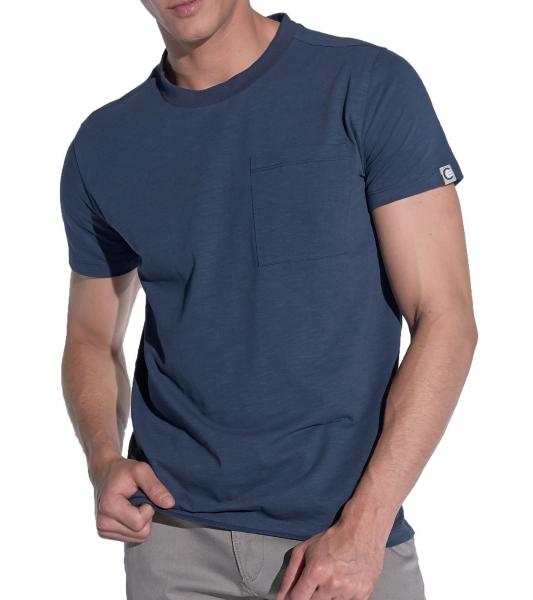 COURSE Slub Cotton Herren Basic T-Shirt mit Brusttasche Rundhals-Shirt Baumwoll-Shirt 900990 Dunkelblau