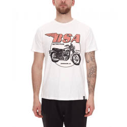 RE:COVERED X BSA Herren T-Shirt mit Birmingham Motorrad-Print Baumwoll-Shirt Rundhals-Shirt MMBSA296 Ecru-Weiß